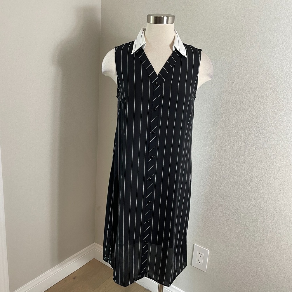Nanette‎ Lepore Womens 6 Black Stripe Shirt Dress Button Up Sleeveless